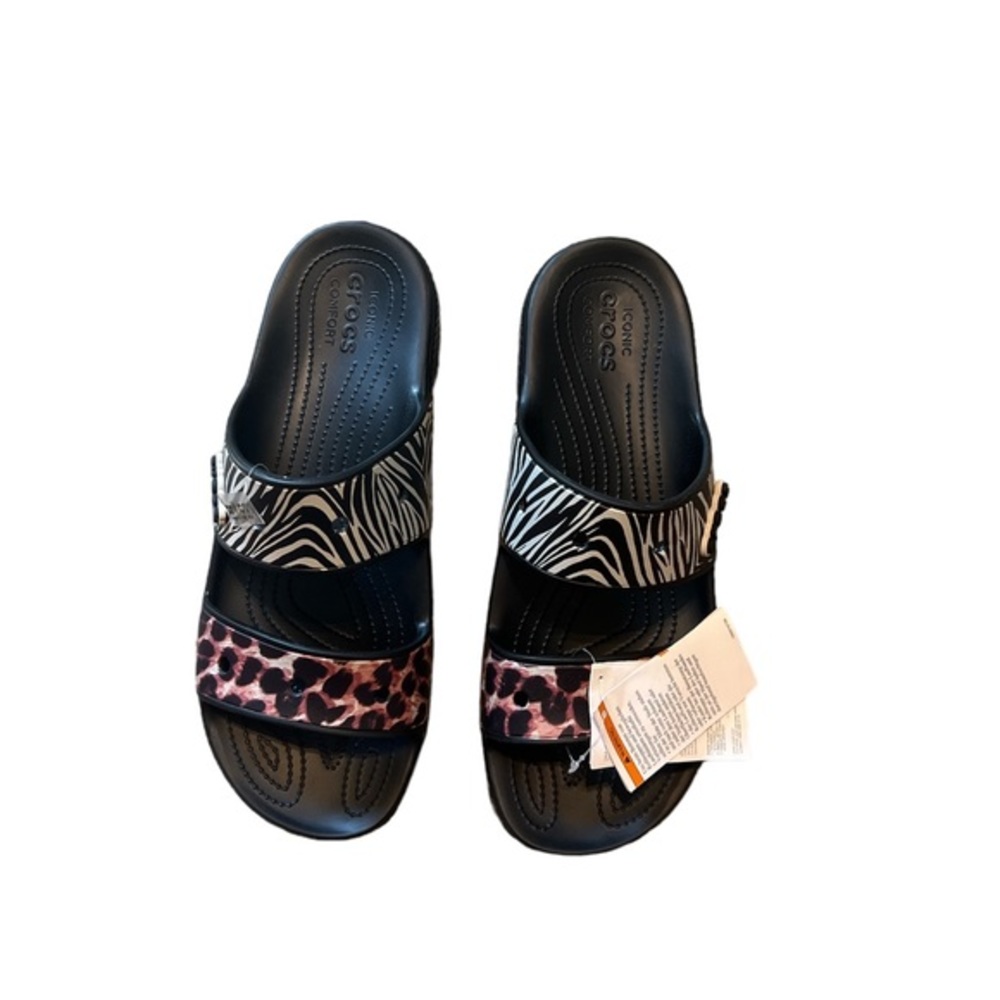 Crocs Classic Crocs Animal Remix Sandals Unisex Black Multi Slides M 14‎ NWT